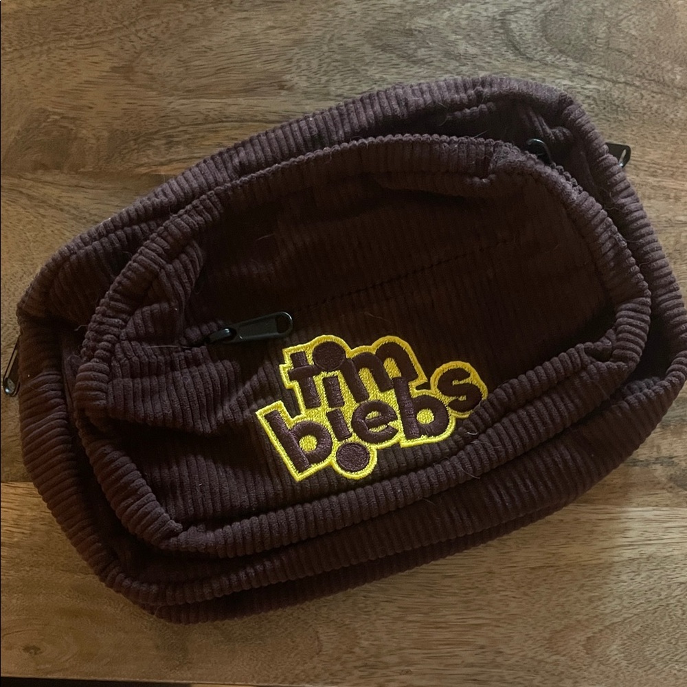 “tim biebs” Brown Corduroy Fanny Pack with Yellow Logo